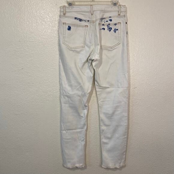 Maje Paoline Tie Dye Distressed Straight-Leg High Rise Jeans in White Size US 6 - Picture 5 of 12